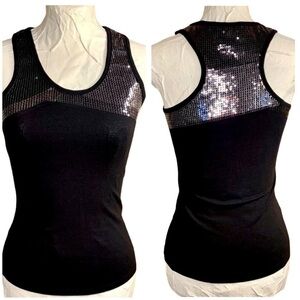 Bershka Black Sequin Fitted Tank Top